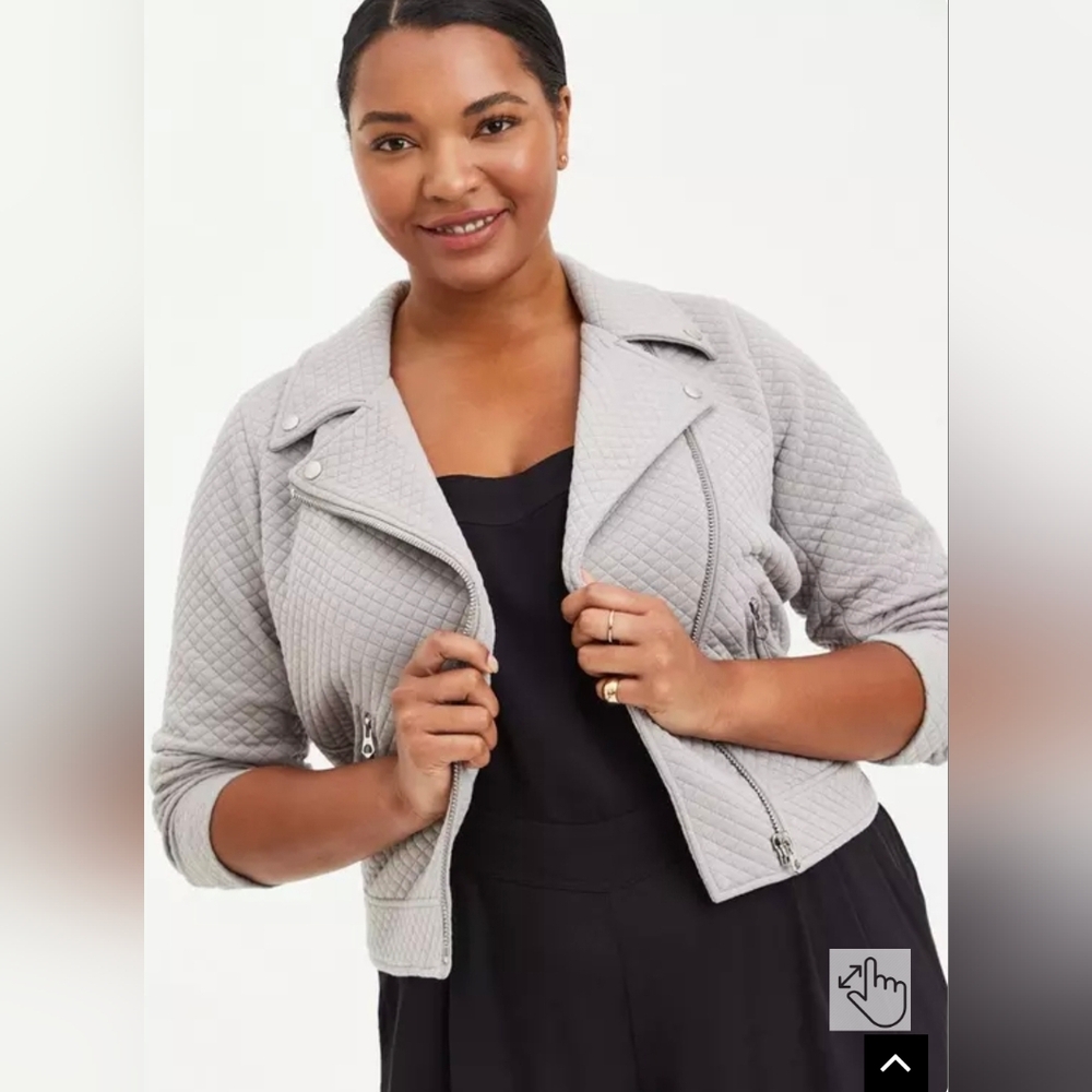 Torrid Gray Quilted Moto Jacket with Zipper Details